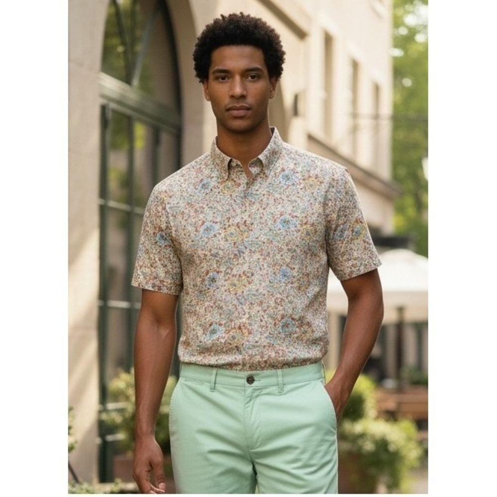 Vtg Orton Brothers Camp Shirt Men XL Floral Paisley Watercolor Cotton Preppy Y2K